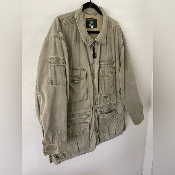 Vtg Orvis Safari Jacket Mens L Hunting Fly Fishing Khaki Barn Chore Utility Coat - Picture 3 of 8